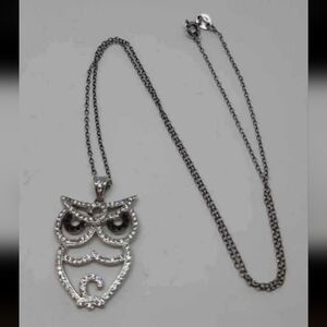 Black and White Crystal Owl Sterling Silver Necklace